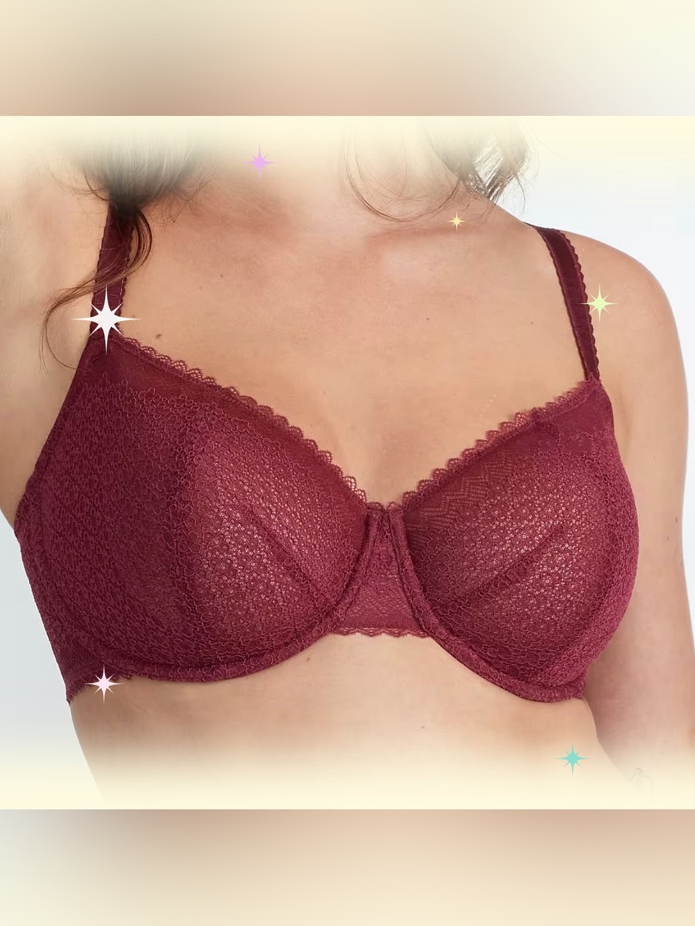 Bare Necessities Lace Underwire Bra - Burgundy